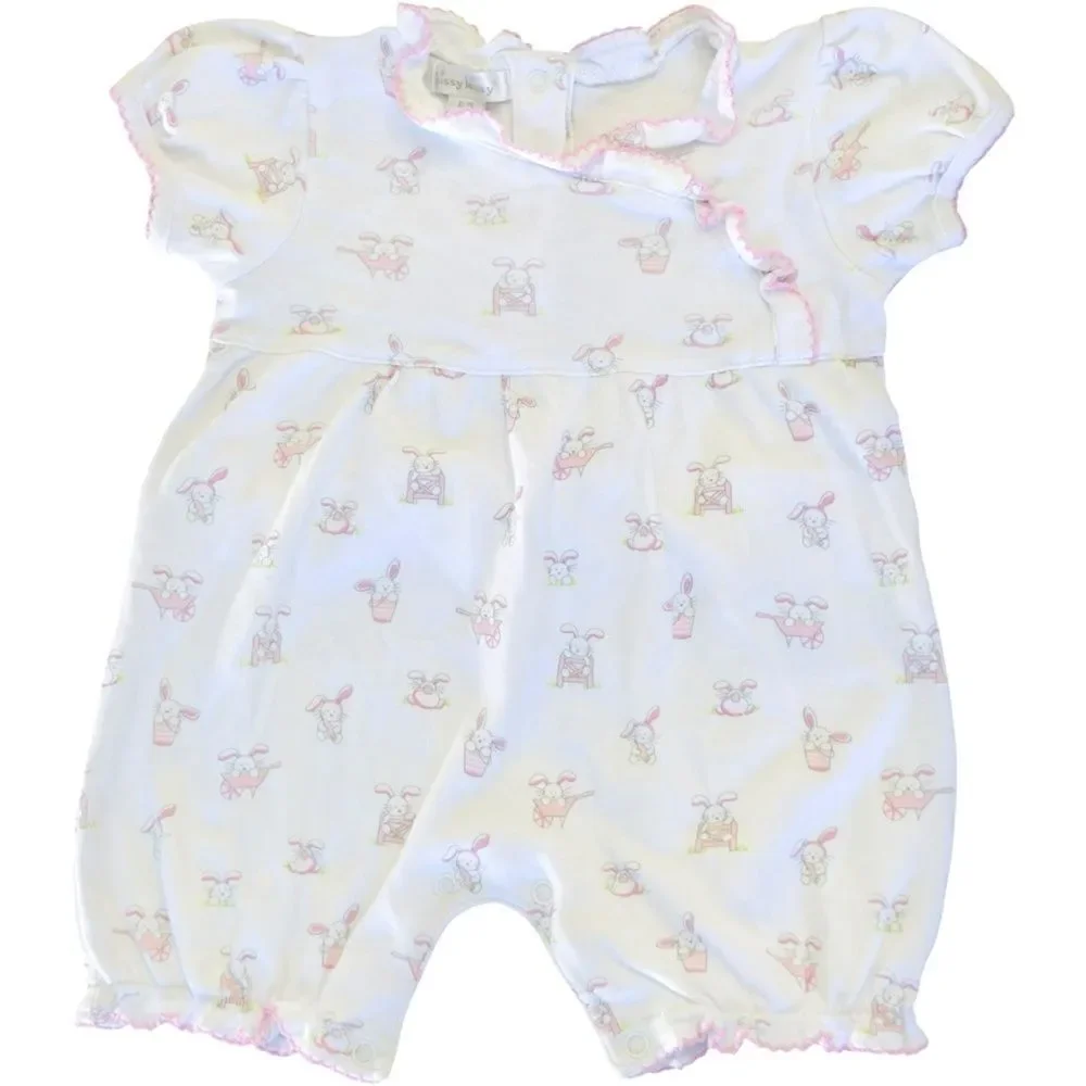 Kissy Kissy Baby Girls Short Sleeve Bunny Rabbit Print One Piece. 6-9 Months.